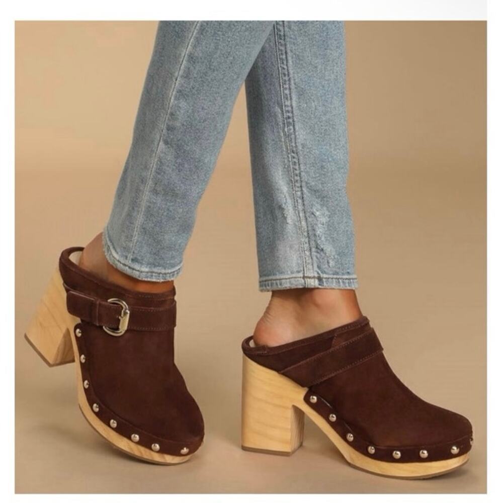 STEVE MADDEN NWB Hilde Chestnut Brown Platform Buckle Clogs Size 9.5 Retro Boho